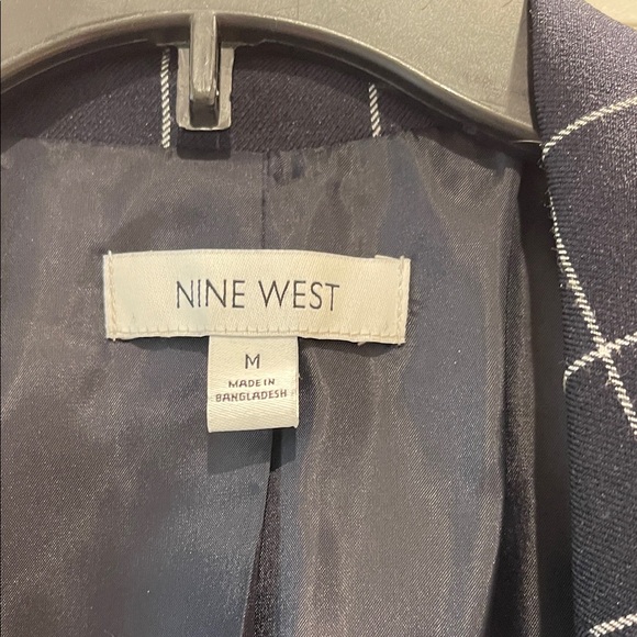 Nine West Navy Checkered Double-Breasted Blazer - Picture 3 of 4